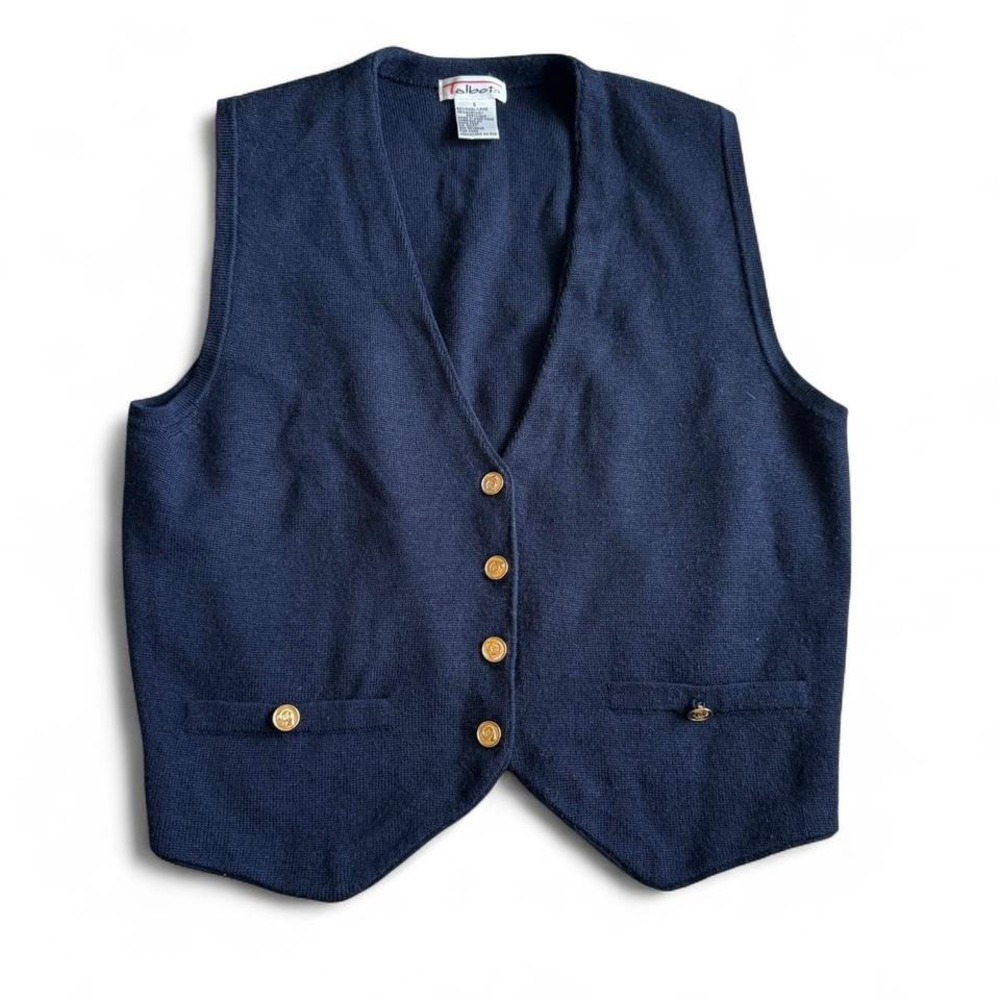 Vintage Navy Blue Talkbots Vest w/ Gold Accents